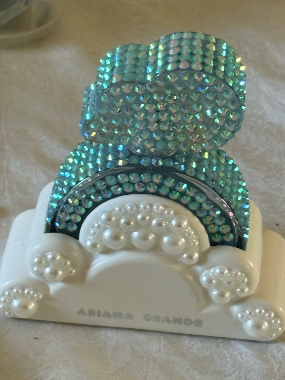 Ariana Grande White Pearl Aqua Rhinestone Accents Decorative piece-empty bottle - Picture 4 of 7
